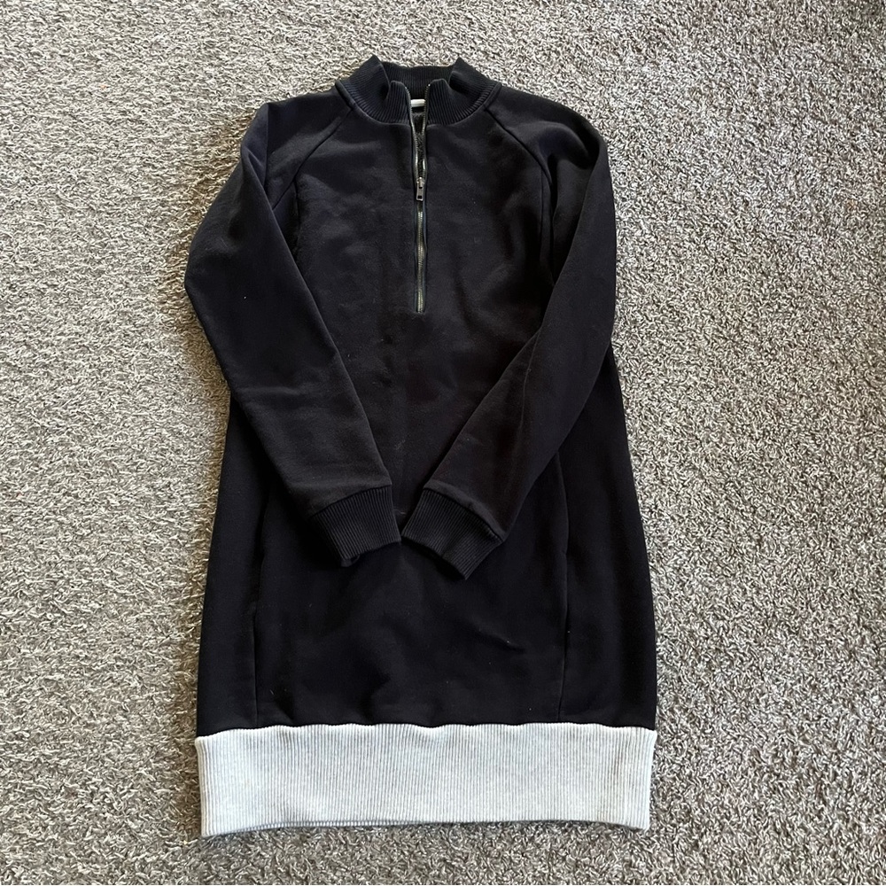 Athleta Black Gray Half Zip Sweater Dress Size Small Cozy Warm Athleisure